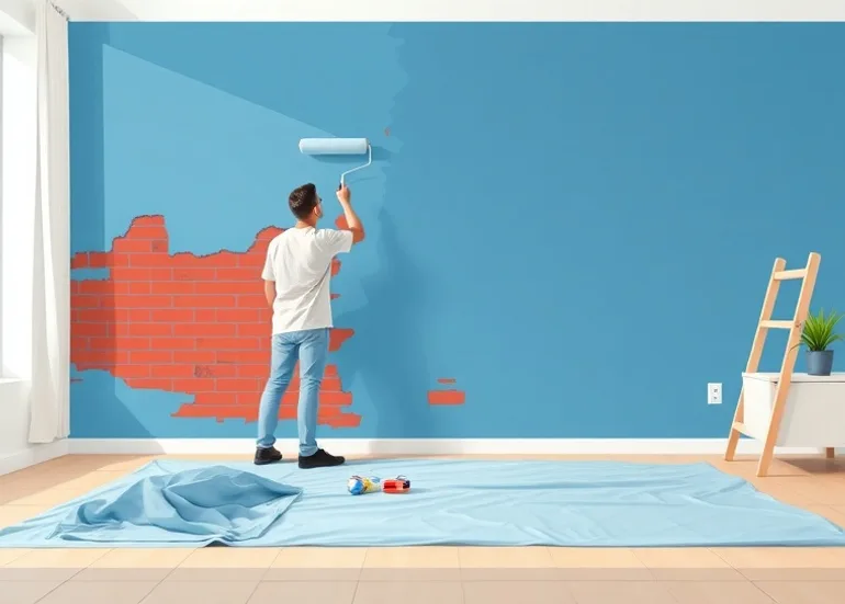 Peintre appliquant la peinture au rouleau sur un mur de salon